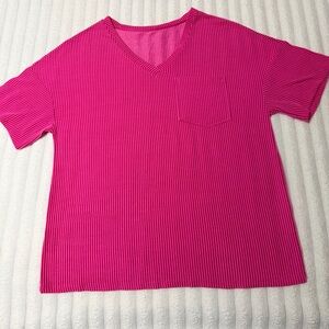 Vibrant Pink V-Neck Ribbed T-Shirt